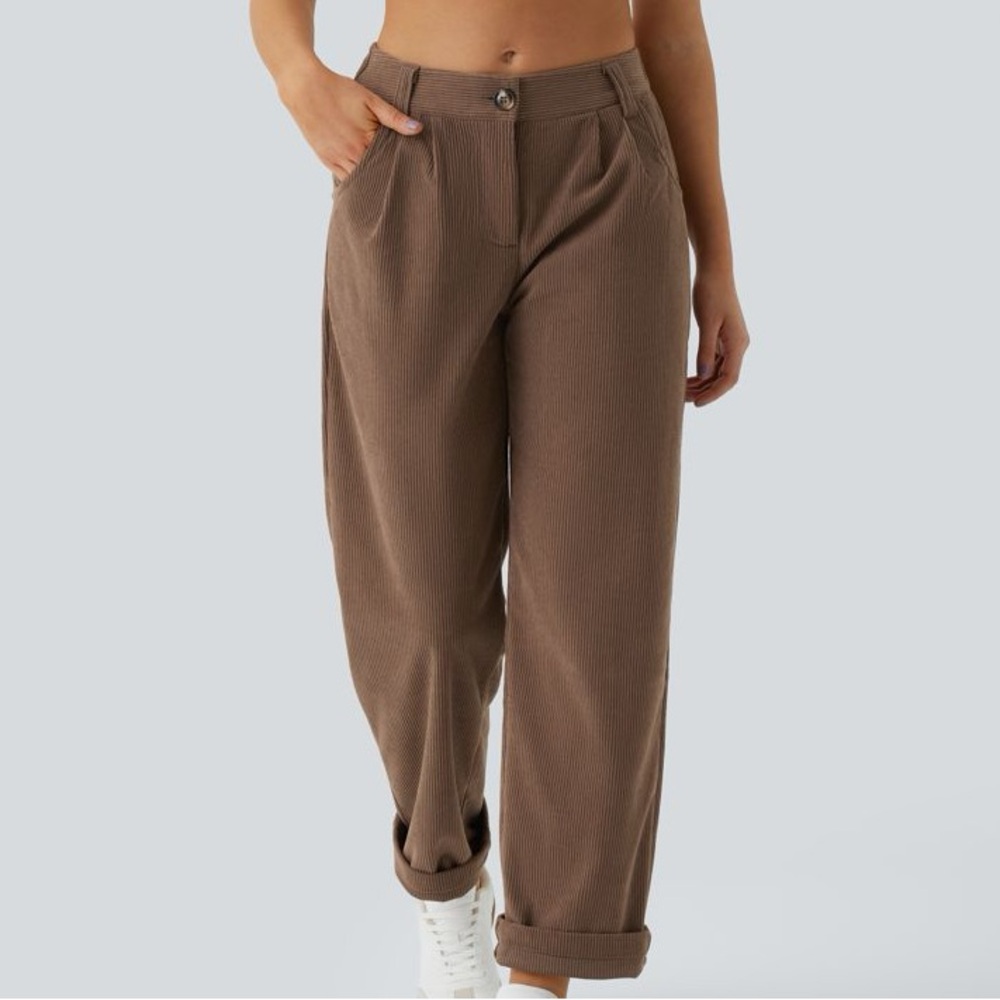 HALARA Taupe Brown Corduroy High-Waist Straight Leg Pants